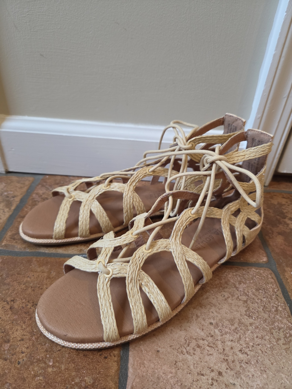 gentle souls Beige Braided Lace-Up Gladiator Sandals